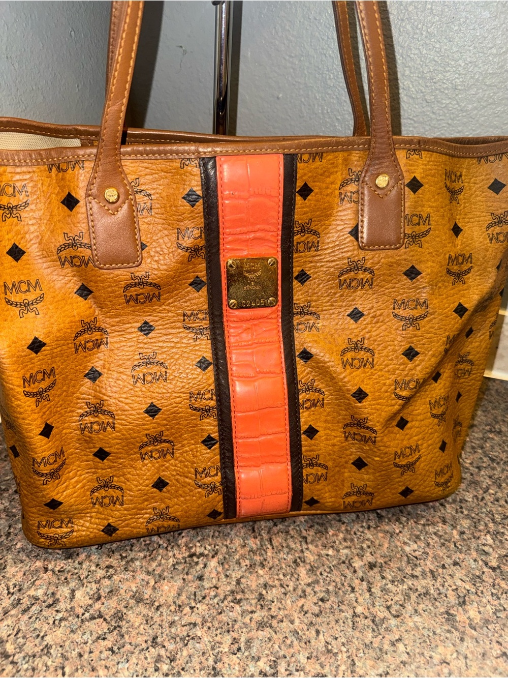 MCM limited edition Cognac Leather Logo Tote EUC